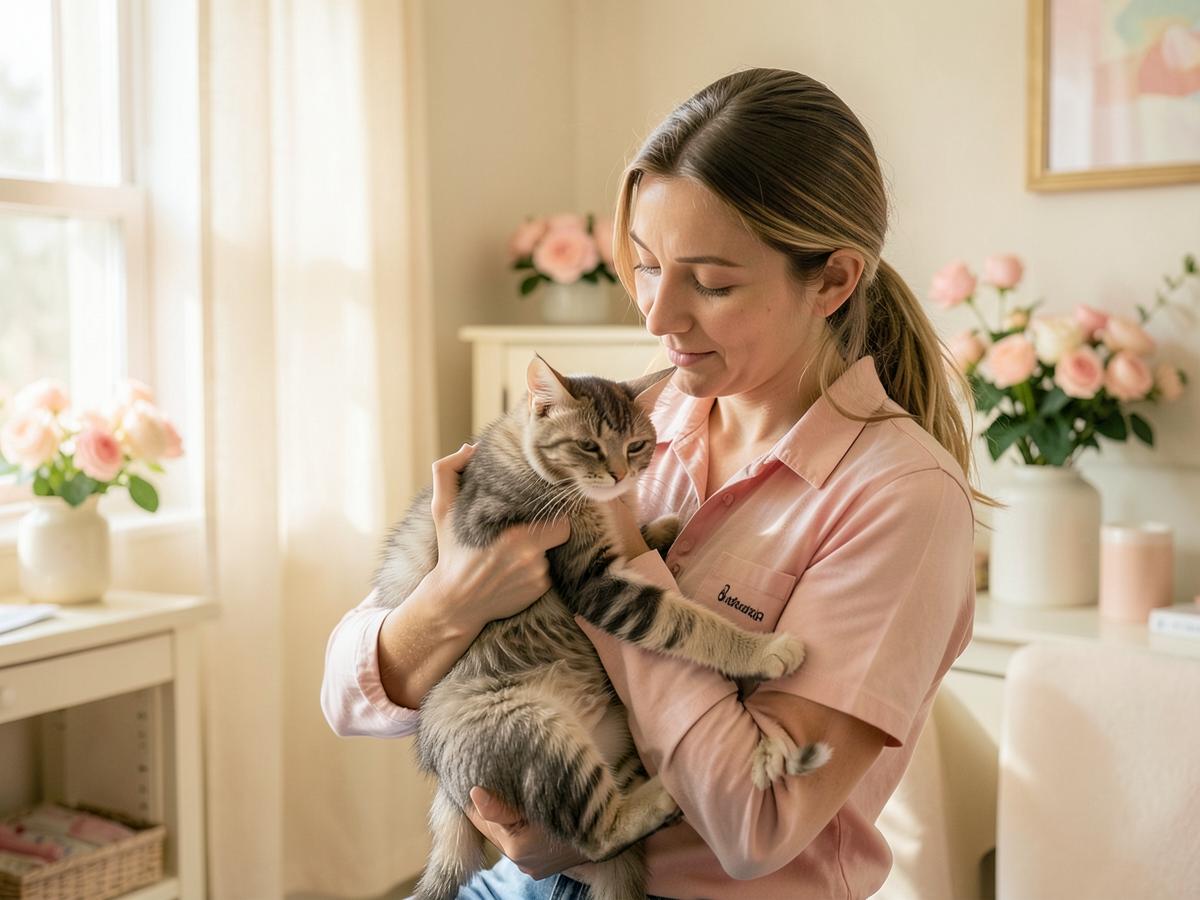Volunteer holding a rescued cat