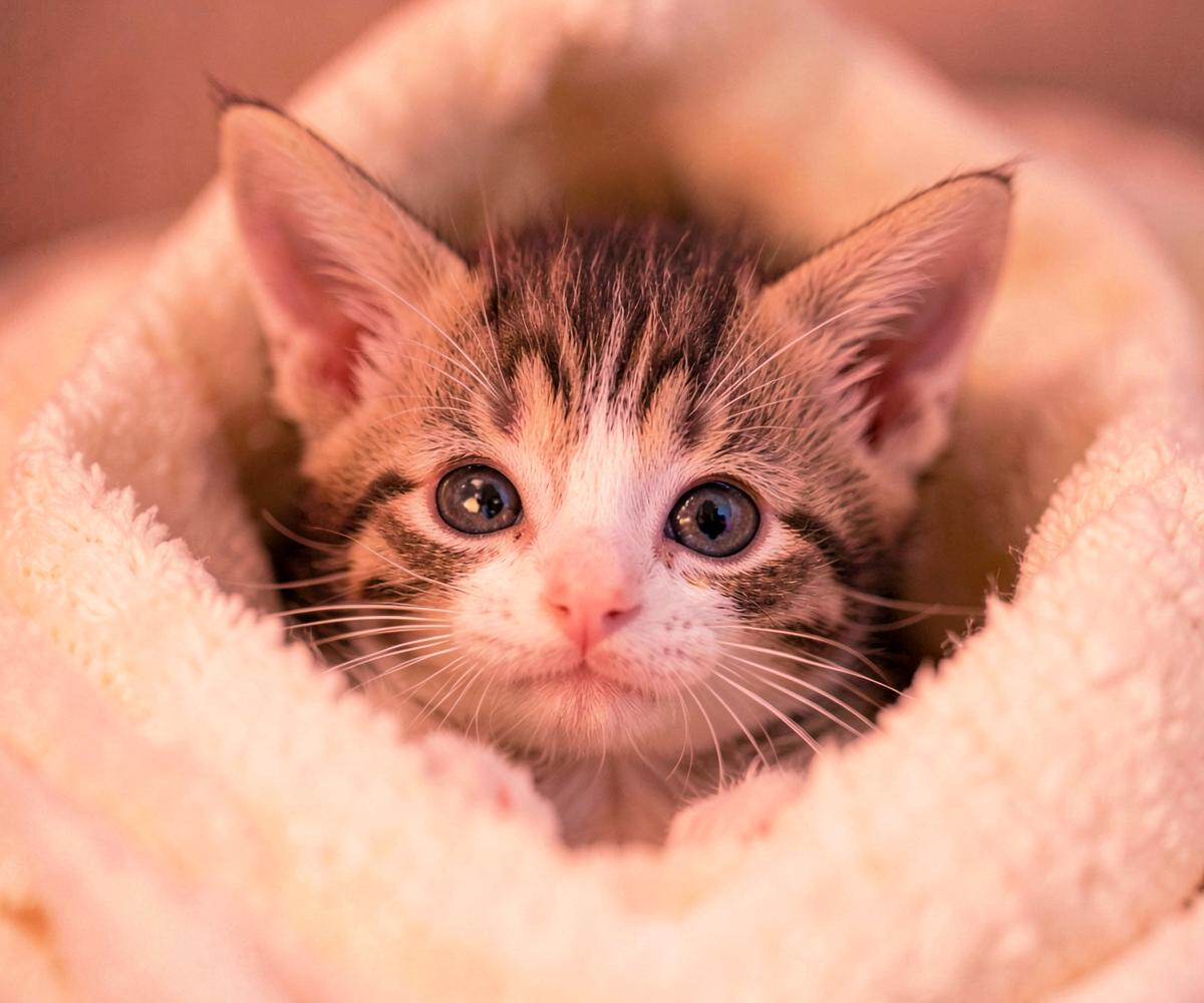 Rescued kitten being cared for